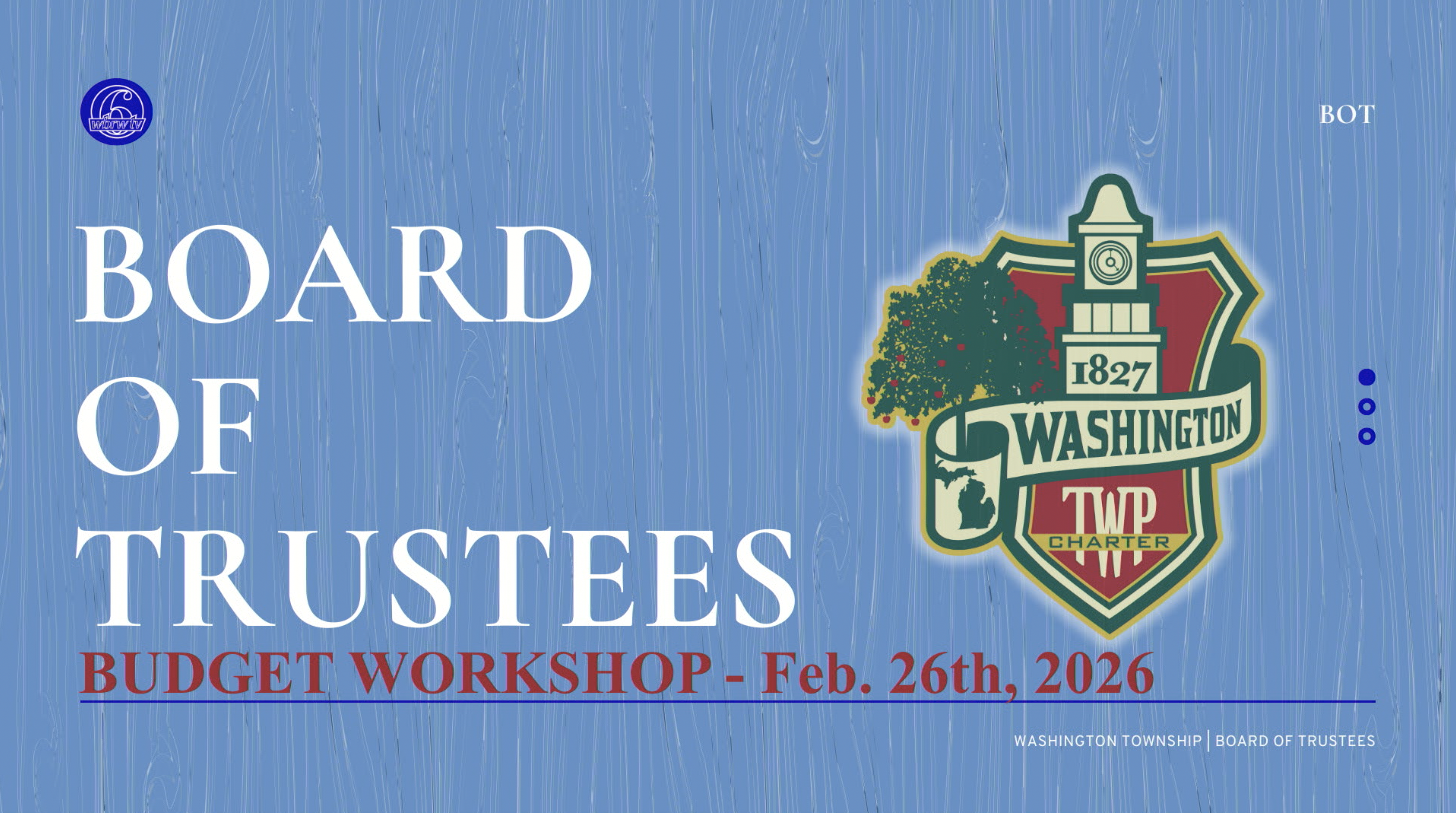 Thumbnail image for Washington Township Board of Trustees Budget Workshop - Feb 26th, 2026